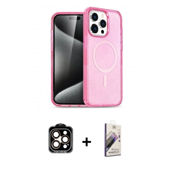 ieg™ iPhone 15 Pro Max Kılıf Eksen Doku Koleksiyonu - Siyah Bilvis 3D Mat Cam Ekran Koruyucu + Turuncu PVD Metal Kamera Lens