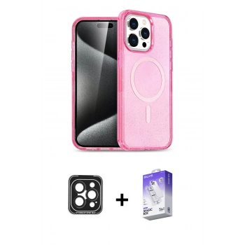 ieg™ iPhone 15 Pro Max Kılıf Eksen Doku Koleksiyonu - Siyah Bilvis 5in1 3D Magic Cam Ekran Koruyucu + Siyah PVD Metal Kamera Lens