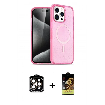 ieg™ iPhone 15 Pro Max Kılıf Eksen Doku Koleksiyonu - Siyah Buffer Cam Ekran Koruyucu + Turuncu PVD Metal Kamera Lens