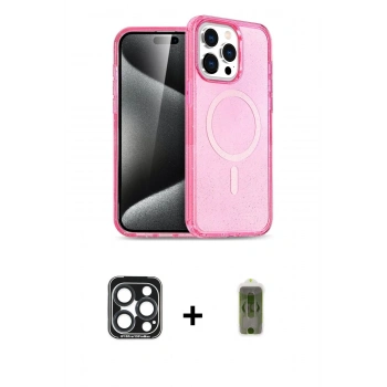 ieg™ iPhone 15 Pro Max Kılıf Eksen Doku Koleksiyonu - Siyah Joko Magic 5D Hayalet Cam + Lacivert PVD Metal Kamera Lens