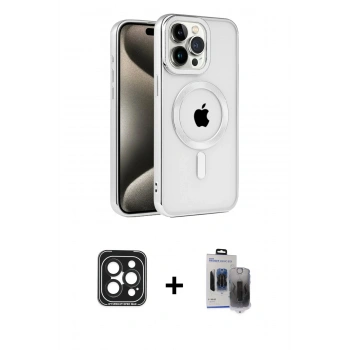 ieg™ iPhone 15 Pro Max Kılıf Eksen Form Koleksiyonu - Siyah Vanessa Magic Hayalet Cam + Siyah PVD Metal Kamera Lens