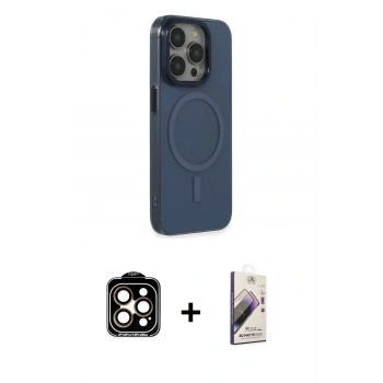 ieg™ iPhone 15 Pro Max Kılıf Eksen Işık Prime - Siyah Bilvis 3D Mat Cam Ekran Koruyucu + Turuncu PVD Metal Kamera Lens