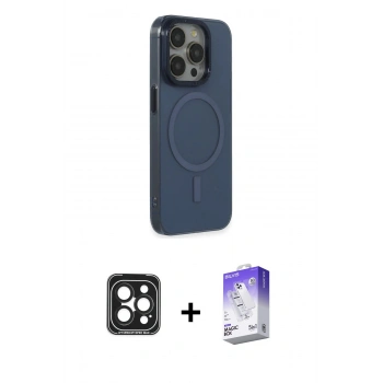 ieg™ iPhone 15 Pro Max Kılıf Eksen Işık Prime - Siyah Bilvis 5in1 3D Magic Cam Ekran Koruyucu + Siyah PVD Metal Kamera Lens