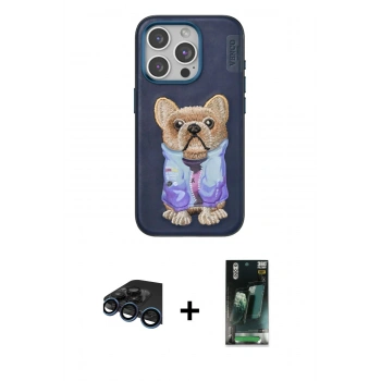 ieg™ iPhone 15 Pro Max Kılıf İz Minimal Koleksiyonu - Şeffaf 360 Full Body Arka Koruyucu + Lacivert Raze Metal Kamera Lens