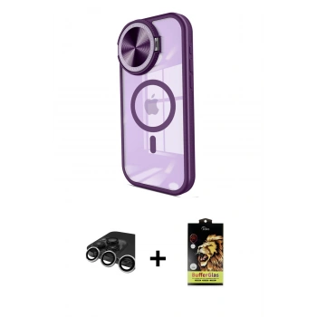 ieg™ iPhone 15 Pro Max Kılıf Kıvılcım Modern Koleksiyonu - Siyah Buffer Cam Ekran Koruyucu + Gümüş Raze Metal Kamera Lens