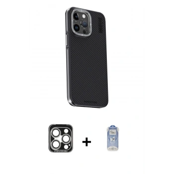ieg™ iPhone 15 Pro Max Kılıf Kıvılcım Modern Özel Seri - Siyah Joko Magic 5D Cam + Gümüş PVD Metal Kamera Lens