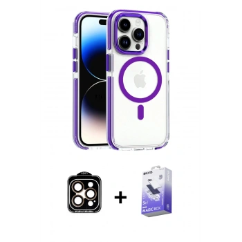 ieg™ iPhone 15 Pro Max Kılıf Kozmos Doku Koleksiyonu - Siyah Bilvis 5in1 5D Magic Hayalet Cam Ekran Koruyucu + Turuncu PVD Metal Kamera Lens