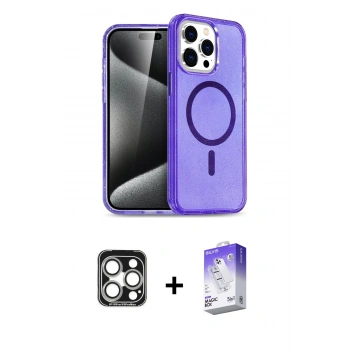 ieg™ iPhone 15 Pro Max Kılıf Nova Asil Prime - Siyah Bilvis 5in1 3D Magic Cam Ekran Koruyucu + Gümüş PVD Metal Kamera Lens