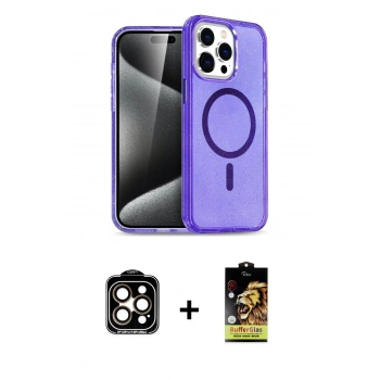 ieg™ iPhone 15 Pro Max Kılıf Nova Asil Prime - Siyah Buffer Cam Ekran Koruyucu + Turuncu PVD Metal Kamera Lens