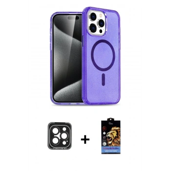 ieg™ iPhone 15 Pro Max Kılıf Nova Asil Prime - Siyah Buffer Hayalet Cam Ekran Koruyucu + Siyah PVD Metal Kamera Lens