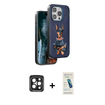 ieg™ iPhone 15 Pro Max Kılıf Nova Form Koleksiyonu - Şeffaf Pasifik Cam Ekran Koruyucu + Siyah PVD Metal Kamera Lens
