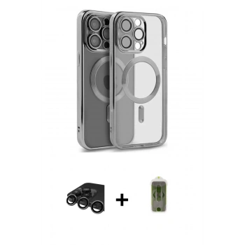 ieg™ iPhone 15 Pro Max Kılıf Nova Işık Özel Seri - Siyah Joko Magic 5D Hayalet Cam + Titanyum Gri Raze Metal Kamera Lens