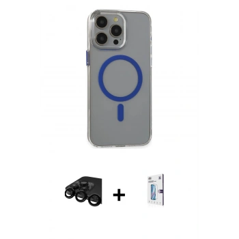 ieg™ iPhone 15 Pro Max Kılıf Odak Form Özel Seri - Siyah Bilvis 0.18mm Plus Cam Ekran Koruyucu + Siyah Raze Metal Kamera Lens