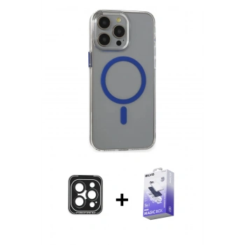 ieg™ iPhone 15 Pro Max Kılıf Odak Form Özel Seri - Siyah Bilvis 5in1 5D Magic Hayalet Cam Ekran Koruyucu + Siyah PVD Metal Kamera Lens