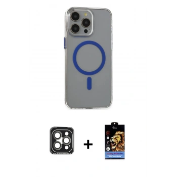 ieg™ iPhone 15 Pro Max Kılıf Odak Form Özel Seri - Siyah Buffer Hayalet Cam Ekran Koruyucu + Gri PVD Metal Kamera Lens