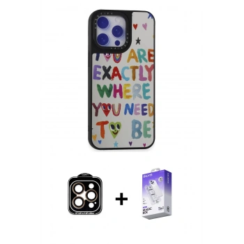 ieg™ iPhone 15 Pro Max Kılıf Odak Klasik Serisi - Siyah Bilvis 5in1 3D Magic Cam Ekran Koruyucu + Turuncu PVD Metal Kamera Lens