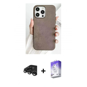 ieg™ iPhone 15 Pro Max Kılıf Pusula Modern - Siyah Bilvis 5in1 3D Magic Cam Ekran Koruyucu + Titanyum Gri Raze Metal Kamera Lens