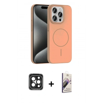 ieg™ iPhone 15 Pro Max Kılıf Siluet Doku Özel Seri - Siyah Bilvis 3D Mat Cam Ekran Koruyucu + Siyah PVD Metal Kamera Lens