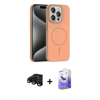 ieg™ iPhone 15 Pro Max Kılıf Siluet Doku Özel Seri - Siyah Bilvis 5in1 5D Magic Hayalet Cam Ekran Koruyucu + Siyah Raze Metal Kamera Lens