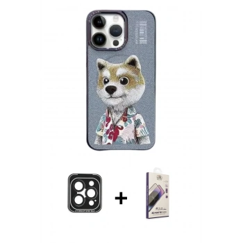 ieg™ iPhone 15 Pro Max Kılıf Siluet Modern Özel Seri - Siyah Bilvis 3D Mat Cam Ekran Koruyucu + Siyah PVD Metal Kamera Lens