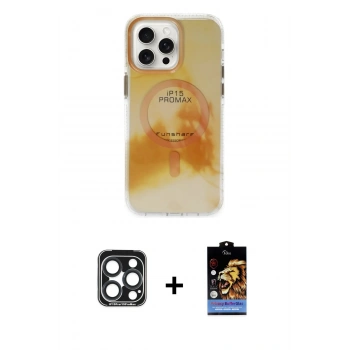 ieg™ iPhone 15 Pro Max Kılıf Ufuk Doku Prime - Siyah Buffer Hayalet Cam Ekran Koruyucu + Lacivert PVD Metal Kamera Lens