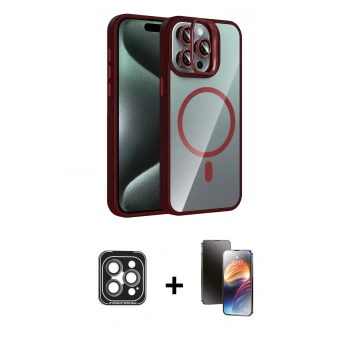 ieg™ iPhone 15 Pro Max Kılıf Yadigar Asil Koleksiyonu - Siyah 3D Antistatik Mat Seramik Nano Ekran Koruyucu + Gri PVD Metal Kamera Lens