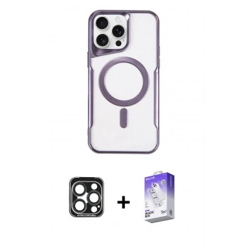 ieg™ iPhone 15 Pro Max Kılıf Yadigar Klasik Özel Seri - Siyah Bilvis 5in1 3D Magic Cam Ekran Koruyucu + Lacivert PVD Metal Kamera Lens