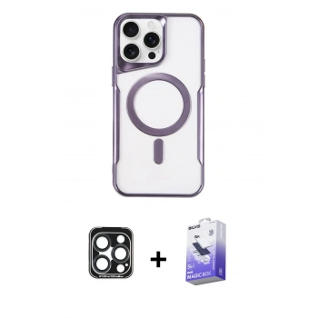 ieg™ iPhone 15 Pro Max Kılıf Yadigar Klasik Özel Seri - Siyah Bilvis 5in1 5D Magic Hayalet Cam Ekran Koruyucu + Lacivert PVD Metal Kamera Lens