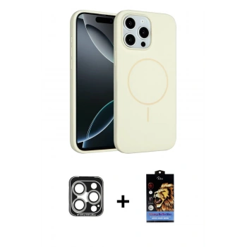 ieg™ iPhone 15 Pro Max Kılıf Yankı Form Serisi - Siyah Buffer Hayalet Cam Ekran Koruyucu + Gümüş PVD Metal Kamera Lens
