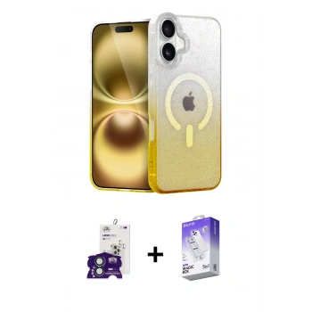 ieg™ iPhone 16 Kılıf Eksen Minimal Özel Seri - Siyah Bilvis 5in1 3D Magic Cam Ekran Koruyucu + Yeşil Bilvis Titan Kamera Lens