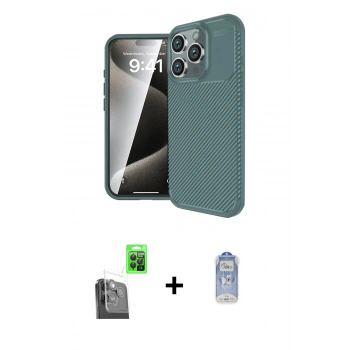 ieg™ iPhone 16 Pro Kılıf Eksen Form Prime - Siyah Joko Magic 5D Cam + Siyah Raze Metal Kamera Lens