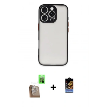 ieg™ iPhone 16 Pro Max Kılıf Ahenk Çizgi Serisi - Siyah Buffer Hayalet Cam Ekran Koruyucu + Çöl Titanyum Raze Metal Kamera Lens