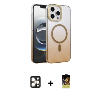 ieg™ iPhone 16 Pro Max Kılıf Ahenk Doku Özel Seri - Siyah Buffer Cam Ekran Koruyucu + Gold PVD Metal Kamera Lens