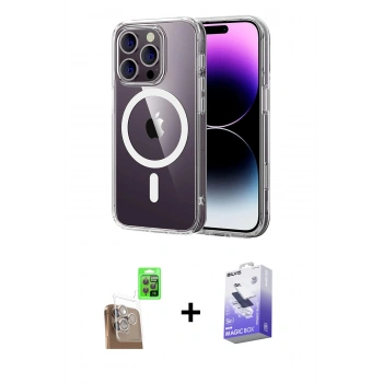 ieg™ iPhone 16 Pro Max Kılıf Ahenk Minimal Serisi - Siyah Bilvis 5in1 5D Magic Hayalet Cam Ekran Koruyucu + Çöl Titanyum Raze Metal Kamera Lens