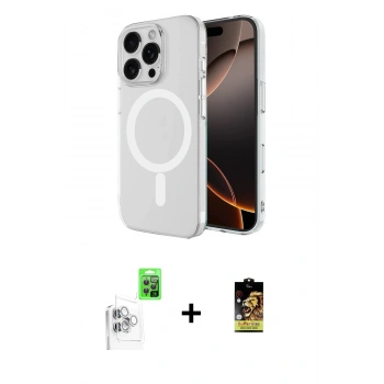 MARSİLYAN™- iPhone 16 Pro Max Kılıf Ahenk Yansıma Prime - Siyah Buffer Cam Ekran Koruyucu + Raze Metal Kamera Lens - BZ