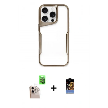 ieg™ iPhone 16 Pro Max Kılıf Akış Çizgi Koleksiyonu - Siyah Buffer Hayalet Cam Ekran Koruyucu + Natural Grey Raze Metal Kamera Lens