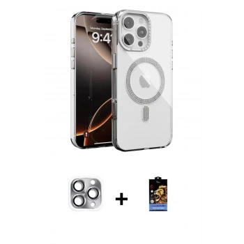 ieg™ iPhone 16 Pro Max Kılıf Atlas Doku Özel Seri - Siyah Buffer Hayalet Cam Ekran Koruyucu + Gri Pers Alüminyum Kamera Lens