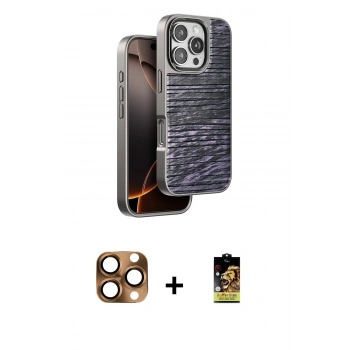 ieg™ iPhone 16 Pro Max Kılıf Atlas Minimal Özel Seri - Siyah Buffer Cam Ekran Koruyucu + Çöl Titanyum Pers Alüminyum Kamera Lens