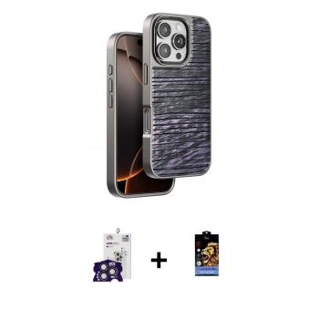 ieg™ iPhone 16 Pro Max Kılıf Atlas Minimal Özel Seri - Siyah Buffer Hayalet Cam Ekran Koruyucu + Titanyum Gri Bilvis Titan Kamera Lens