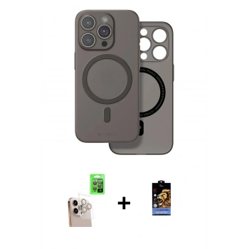 ieg™ iPhone 16 Pro Max Kılıf Çekirdek Klasik - Siyah Buffer Hayalet Cam Ekran Koruyucu + Natural Grey Raze Metal Kamera Lens