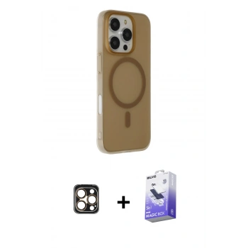 ieg™ iPhone 16 Pro Max Kılıf Çekirdek Modern Prime - Siyah Bilvis 5in1 5D Magic Hayalet Cam Ekran Koruyucu + Gold PVD Metal Kamera Lens
