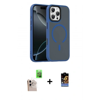 ieg™ iPhone 16 Pro Max Kılıf Doruk Form Serisi - Siyah Buffer Hayalet Cam Ekran Koruyucu + Natural Grey Raze Metal Kamera Lens