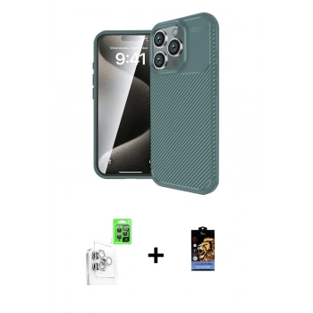 ieg™ iPhone 16 Pro Max Kılıf Eksen Form Prime - Siyah Buffer Hayalet Cam Ekran Koruyucu + Beyaz Raze Metal Kamera Lens