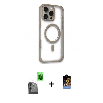 ieg™ iPhone 16 Pro Max Kılıf Eksen Klasik Koleksiyonu - Siyah Buffer Hayalet Cam Ekran Koruyucu + Siyah Raze Metal Kamera Lens
