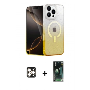 ieg™ iPhone 16 Pro Max Kılıf Eksen Minimal Özel Seri - Siyah 360 Mat Full Body Arka Koruyucu + Gold PVD Metal Kamera Lens
