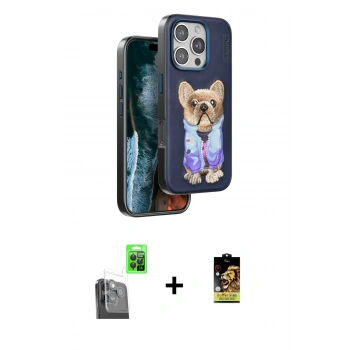 ieg™ iPhone 16 Pro Max Kılıf İz Minimal Koleksiyonu - Siyah Buffer Cam Ekran Koruyucu + Siyah Raze Metal Kamera Lens