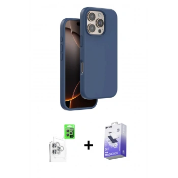 ieg™ iPhone 16 Pro Max Kılıf Kıvılcım Çizgi Serisi - Siyah Bilvis 5in1 5D Magic Hayalet Cam Ekran Koruyucu + Beyaz Raze Metal Kamera Lens