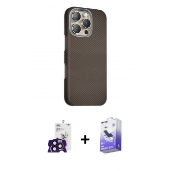 ieg™ iPhone 16 Pro Max Kılıf Kozmos Klasik Prime - Siyah Bilvis 5in1 5D Magic Hayalet Cam Ekran Koruyucu + Siyah Bilvis Titan Kamera Lens