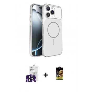 ieg™ iPhone 16 Pro Max Kılıf Kutup Doku Serisi - Siyah Buffer Cam Ekran Koruyucu + Siyah Bilvis Titan Kamera Lens