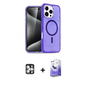 ieg™ iPhone 16 Pro Max Kılıf Nova Asil Prime - Siyah Bilvis 5in1 5D Magic Hayalet Cam Ekran Koruyucu + Gümüş PVD Metal Kamera Lens